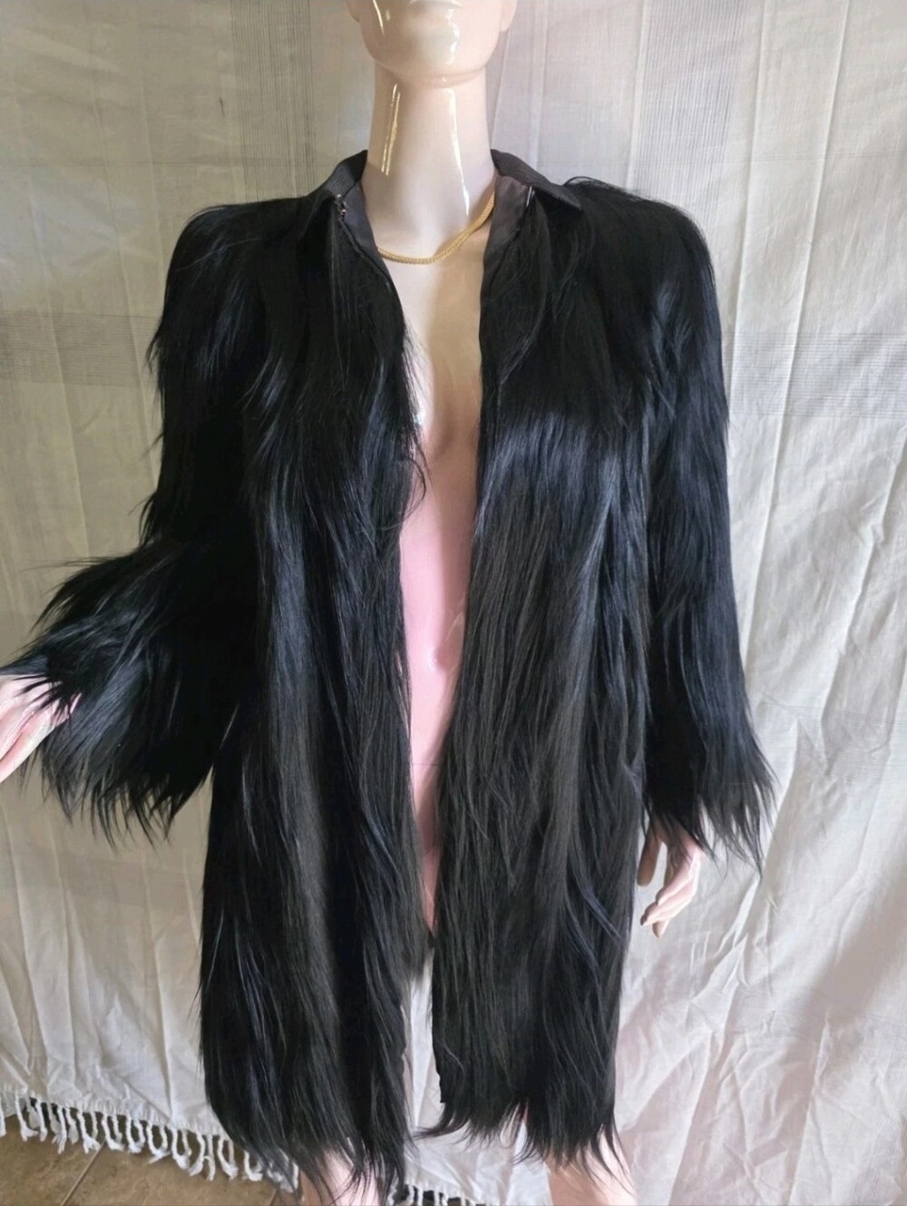 Vintage Black Bencha Gold Coast Monkey Fur Coat Women's Black Knee Length  1930s